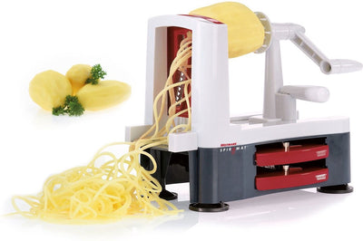 Coupe-spirale Westmark pour fruits et légumes, avec 3 inserts coupants, lames tranchantes en acier inoxydable, spiromat, anthracite blanc rouge, 11332260