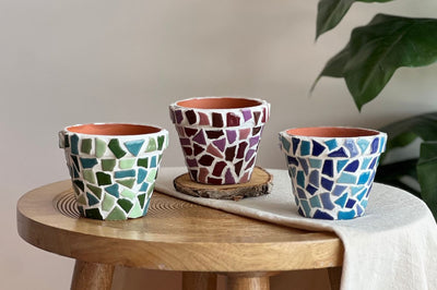Forfait diy petites créations - pots de fleurs en mosaïque (2 pièces) bleu - forfait hobby pour adultes - forfait bricolage pour adultes - forfait mosaïque