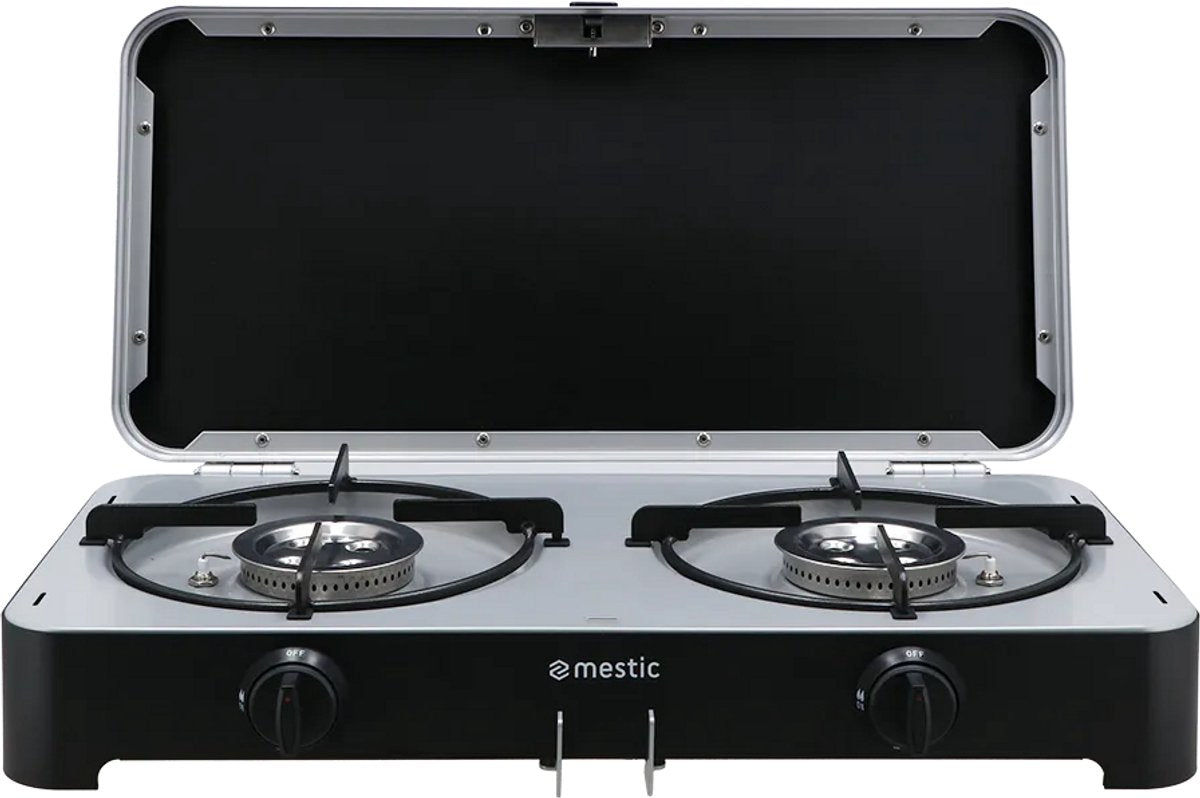 Réchaud de camping Mestic mgcp-1200 30mbar - puissance 2 x 2500 watts - allumage électrique - avec pare-brise amovibles