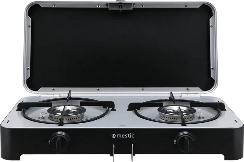 Réchaud de camping Mestic mgcp-1200 30mbar - puissance 2 x 2500 watts - allumage électrique - avec pare-brise amovibles