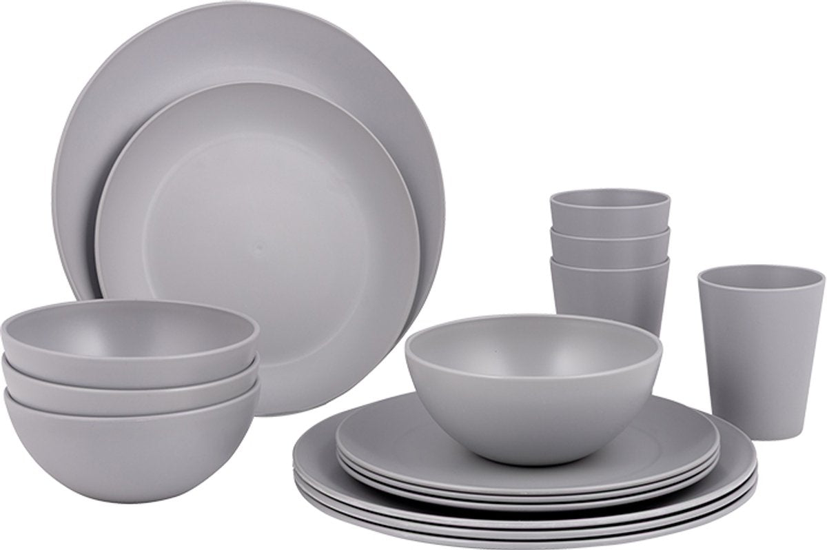 Bo-camp - vaisselle - renouveler - rpet - gris - 16 pièces