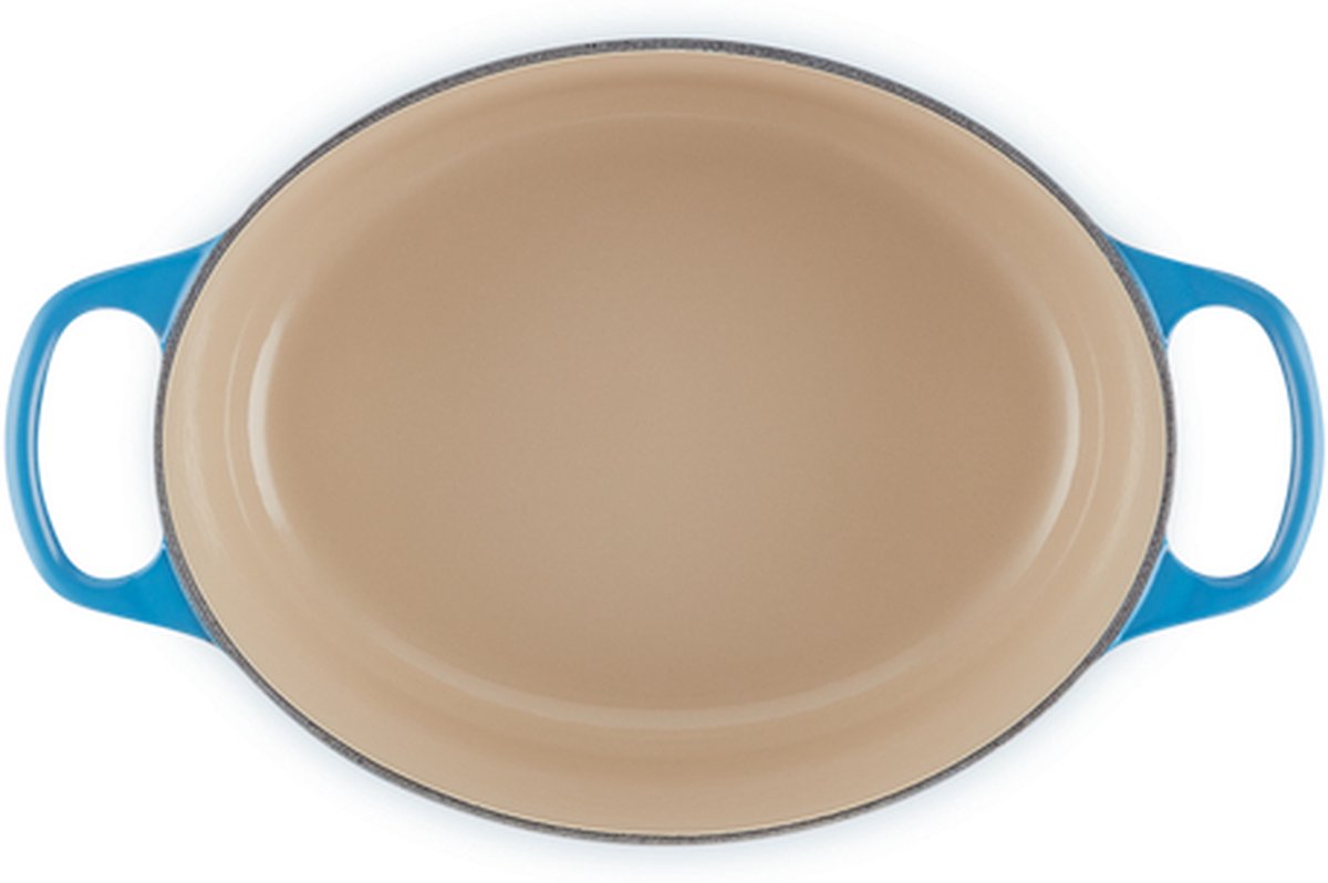 Poêle ovale azur signature Le Creuset – ø 31 cm 6,3 litres – grande poêle en fonte – design ovale bleu azur – parfaite pour les repas de famille ou les gros rôtis – tous feux dont induction