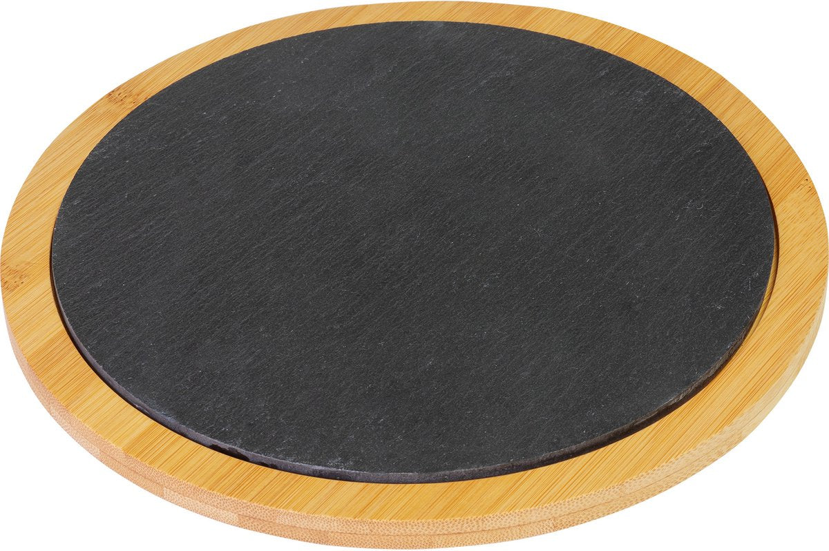 Westmark planche de service bambou et ardoise naturelle assiette de service, ronde, surface : ø 28 cm, ardoise bambou, tapas + amis, marron clair anthracite, 69612270