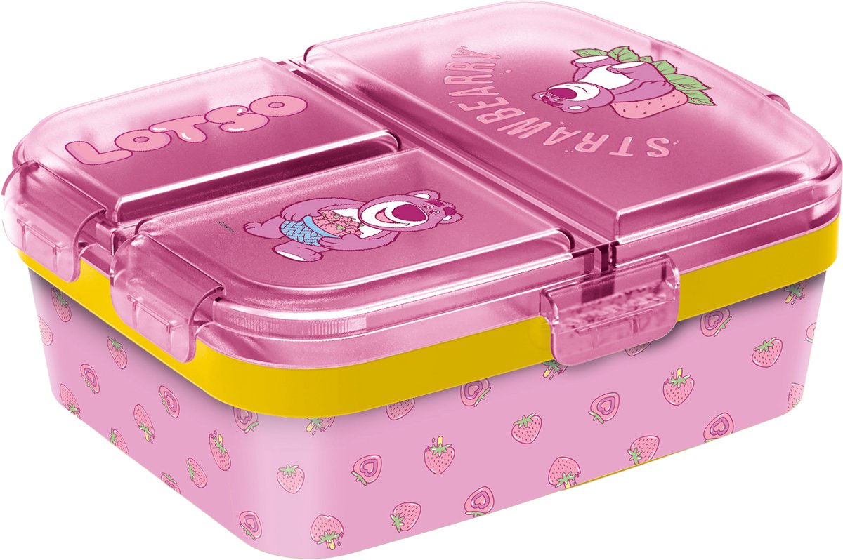 Boîte à lunch pour enfants Stor toy y lotso - boîte à lunch avec 4 compartiments pour enfants à partir de 4 ans - passe au lave-vaisselle sans BPA - rose