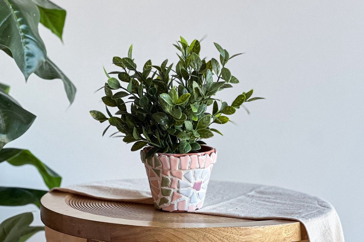 Forfait diy petites créations - pots de fleurs en mosaïque (2 pièces) vert - forfait hobby pour adultes - forfait bricolage pour adultes - forfait mosaïque