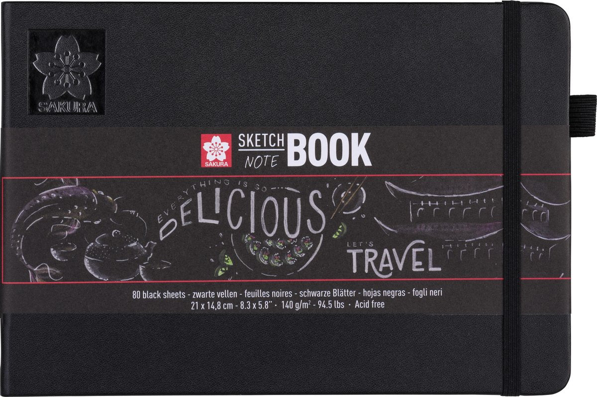 Carnet de croquis Sakura 21 x 14,8 cm 80 pages papier noir 140g