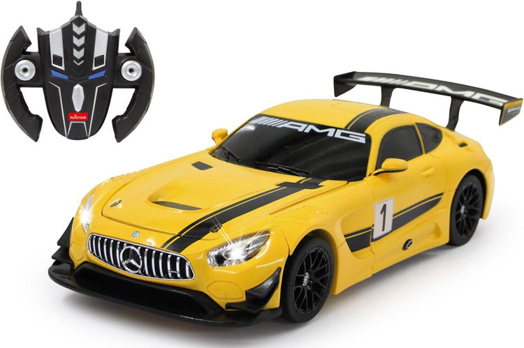 Jamara véhicule radiocommandé - 410029 voiture radiocommandée mercedes-benz amg gt3 - transformateur - jaune - modèle radiocommandé 2,4 GHz prêt à l'emploi - voiture contrôlée 1:14
