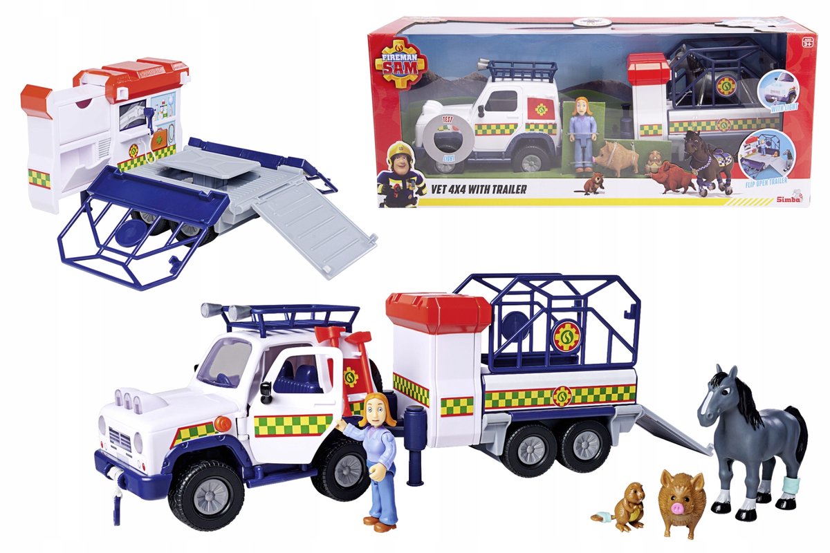 Simba strażak sam ambulance animale avec remorque - jouet