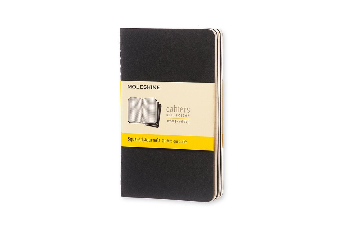 Moleskine cahier journaux - poche - à carreaux - noir - lot de 3