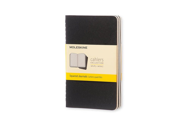 Moleskine cahier journaux - poche - à carreaux - noir - lot de 3