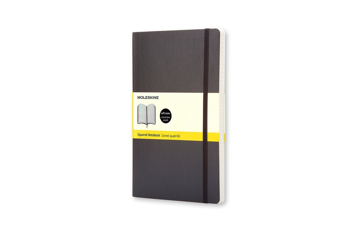 Carnet classique Moleskine - à pochette - couverture souple - à carreaux - noir