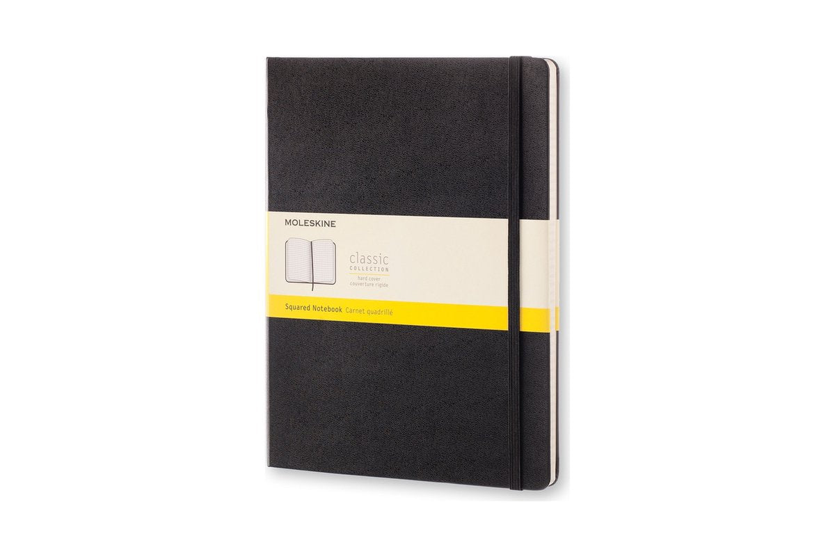 Carnet classique Moleskine - extra large - couverture rigide - à carreaux - noir