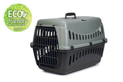 Beeztees panier de voyage gipsy eco chat - caisse de transport chat petit animal - dessus amovible vert noir - l - 58x38x38 cm