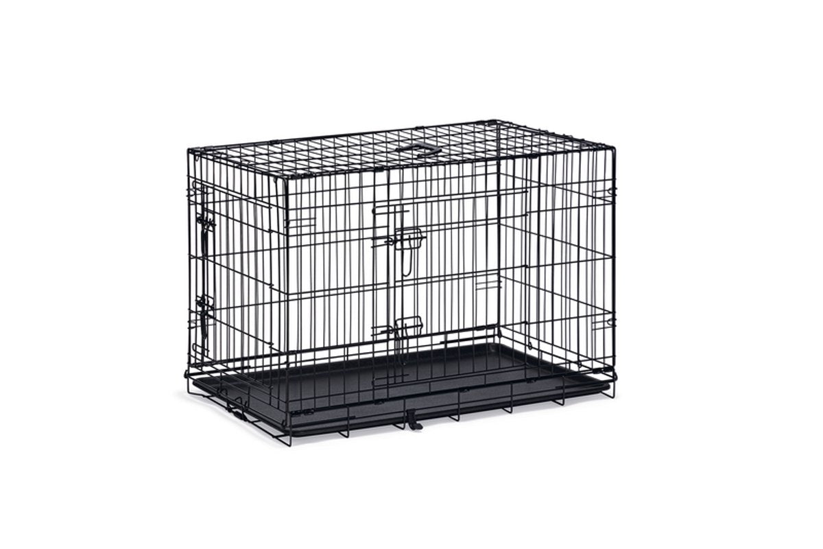 Beeztees cage pour chien l - banc - 2 portes - pliable - noir - 91x61x66 cm