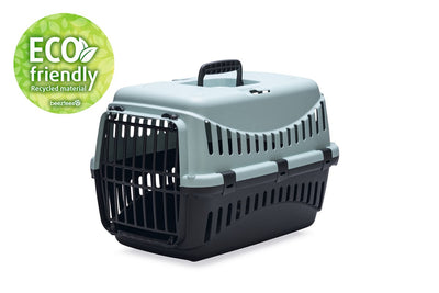 Beeztees panier de voyage gipsy eco chat - boîte de transport chat petit animal - dessus amovible bleu clair noir - l - 58x38x38 cm