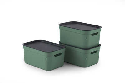 Rotho jive boîtes de rangement lot de 3 boîtes de rangement 5 l avec couvercle, plastique (pp recyclé), vert anthracite, 3 x 5 l (26,5 x 18,5 x 13,2 cm
