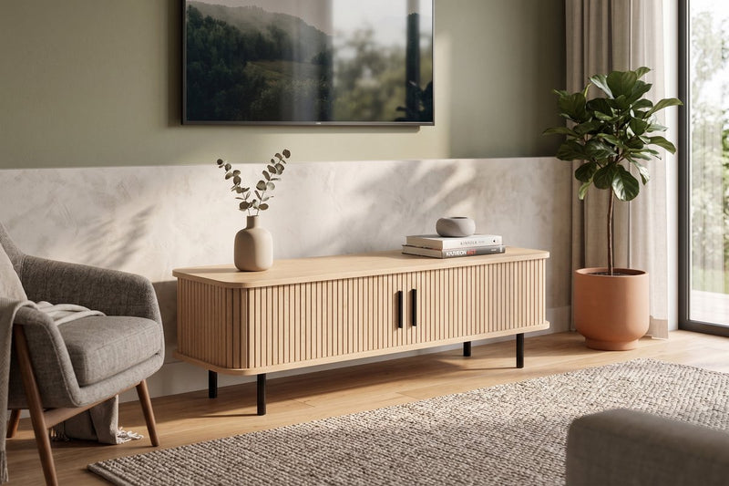 Meuble TV de loisirs Mano - aspect bois de chêne métal noir 120 x 40 x 39 cm - meuble TV moderne avec espace de rangement