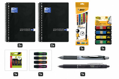 Rentrée scolaire de différentes marques - set scolaire - bloc-notes a4+, stylos, surligneurs, onglets porte-mines - noir