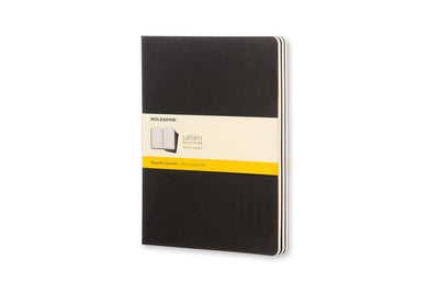 Carnets Moleskine - extra large - à carreaux - noir - lot de 3
