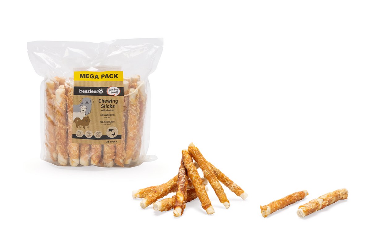 Beeztees Bâtonnets à mâcher au poulet - Snack pour chien - Snack à mâcher - Pack économique - 28 pièces - 15 cm