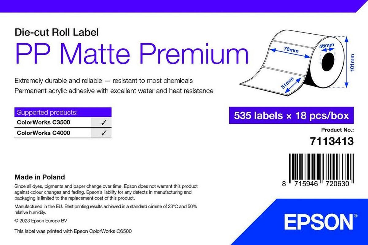 Epson 7113413 étiquette d'imprimante étiquette d'imprimante autocollante blanche