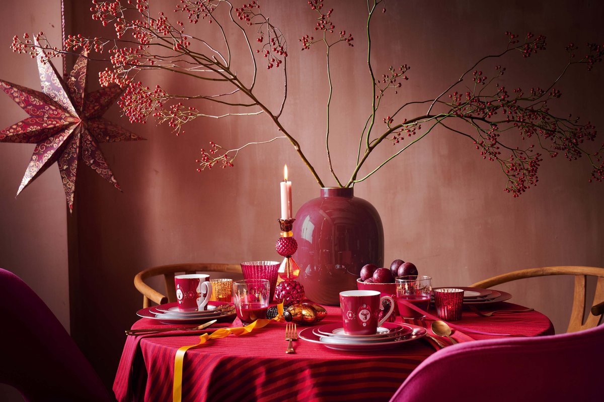 Pip studio nappe rayures - nappe - rouge foncé - 160x250cm