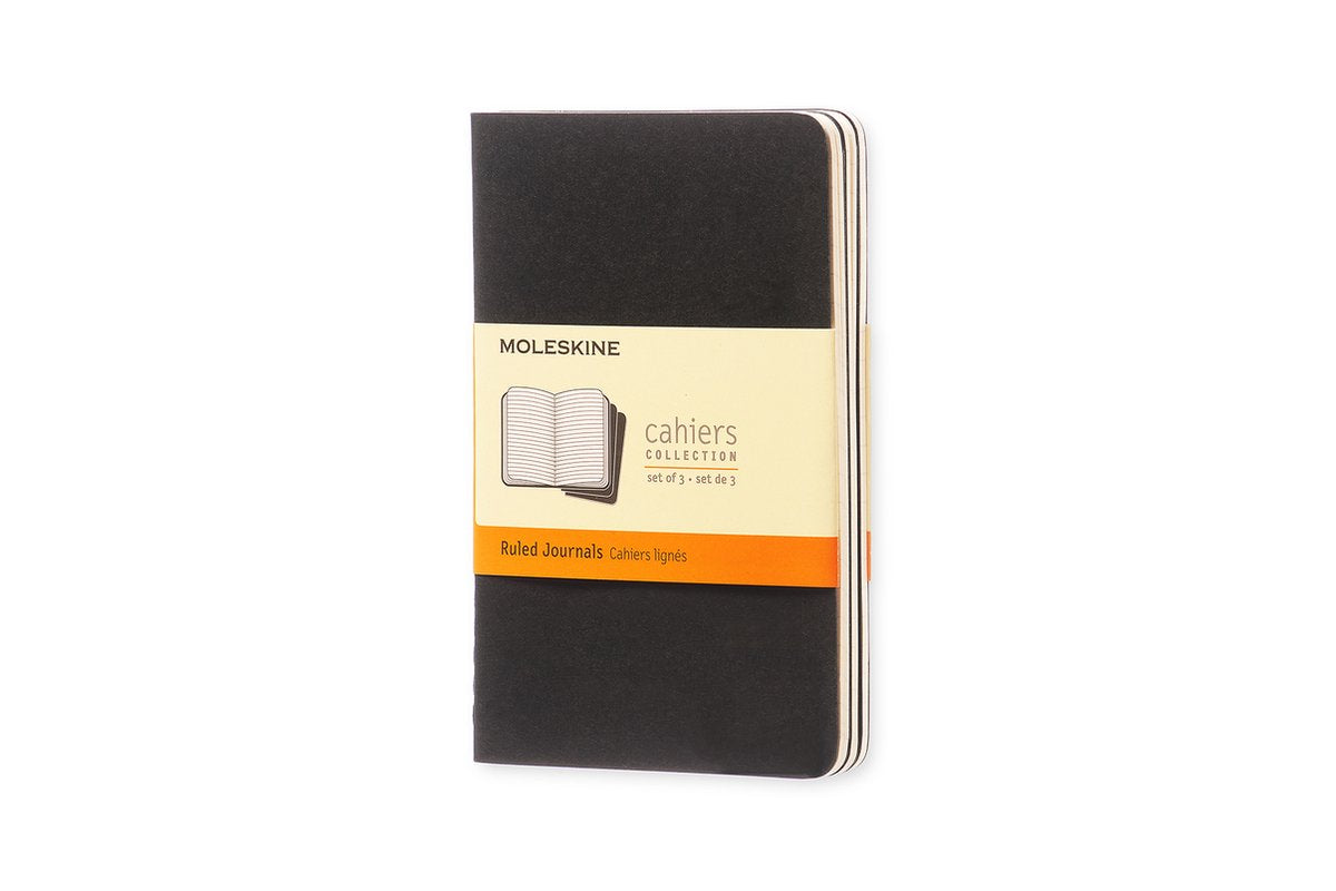 Moleskine cahier journaux - poche - ligné - noir - lot de 3