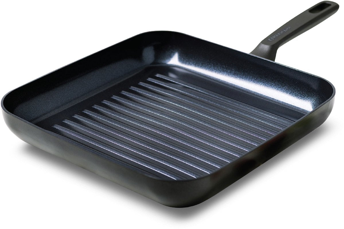 Poêle grill carrée antiadhésive en céramique Greenpan memphis 28 cm - poêle à induction - poêle grill induction - passe au four jusqu'à 160°c - passe au lave-vaisselle - poignées de refroidissement - sans couvercle - sans PFA