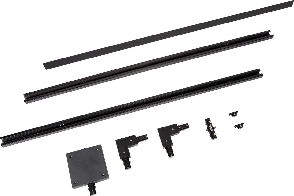 Kit de démarrage sur rail Lucide - Éclairage sur rail à système monophasé - 2 mètres - noir