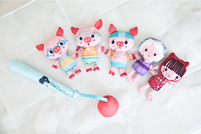 Lilliputiens - jeu de pêche - Louis le loup avec le Petit Chaperon Rouge et 3 porcelets