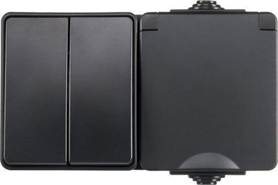 Prise murale combinée en saillie pour comptoir LED et interrupteur en série | ip55 - noir