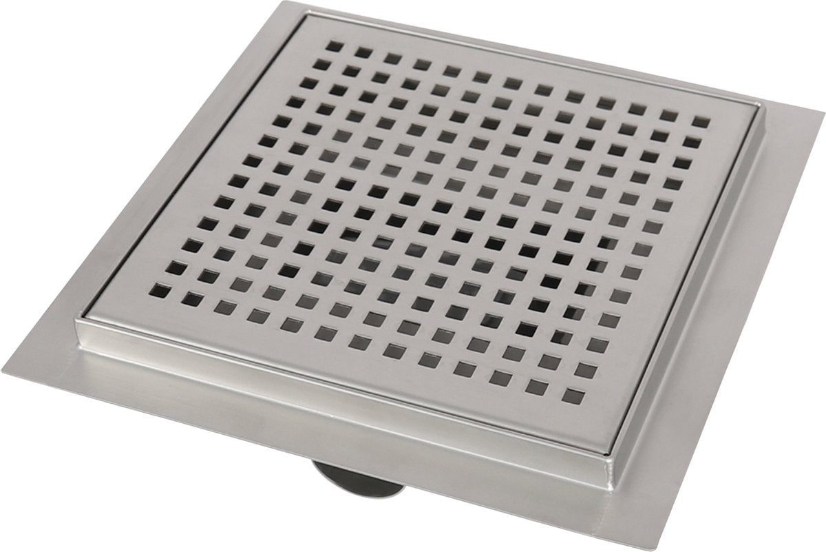 Caniveau de douche Differnz - avec bride - carré - 15 x 15 cm - acier inoxydable