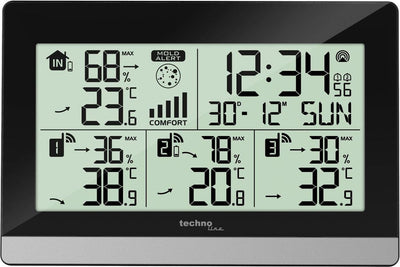 Station météo Nexttime technoline ws 7065 144x96x38mm noir argent avec 3 capteurs extérieurs 30m