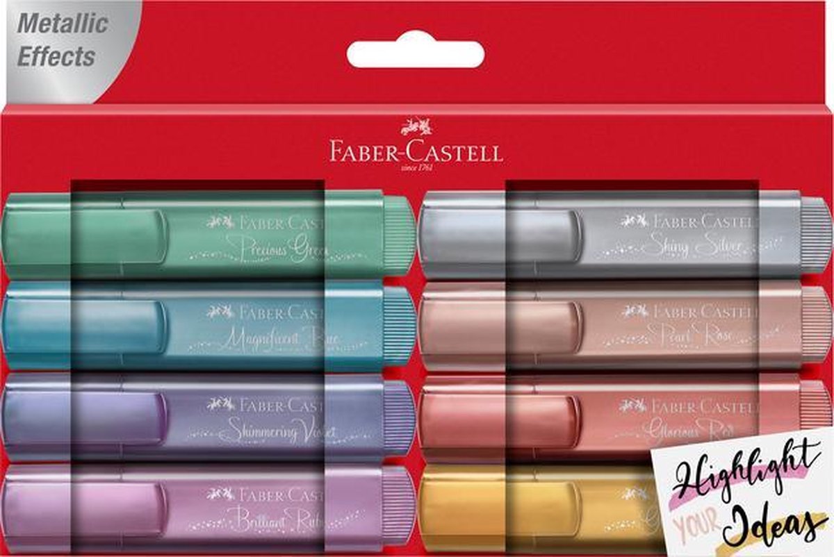 Marqueur de texte Faber-castell - 8 pièces - métallique - surligneur - fc-154689