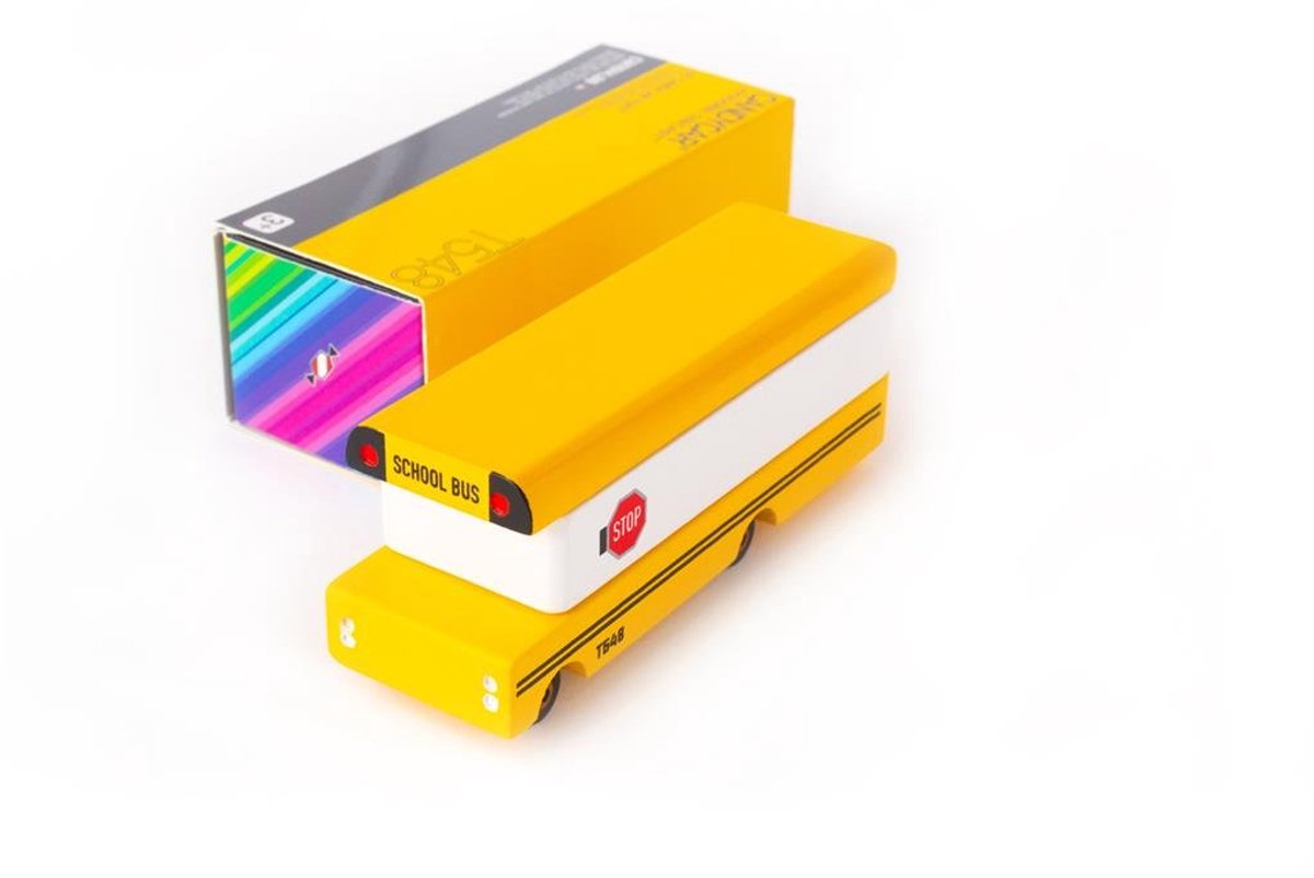 Candylab Toys Candycar World : Bus scolaire (T548) 13,3 x 4,1 x 4,6 cm, moulé sous pression en bois, dans une boîte cadeau, 3+