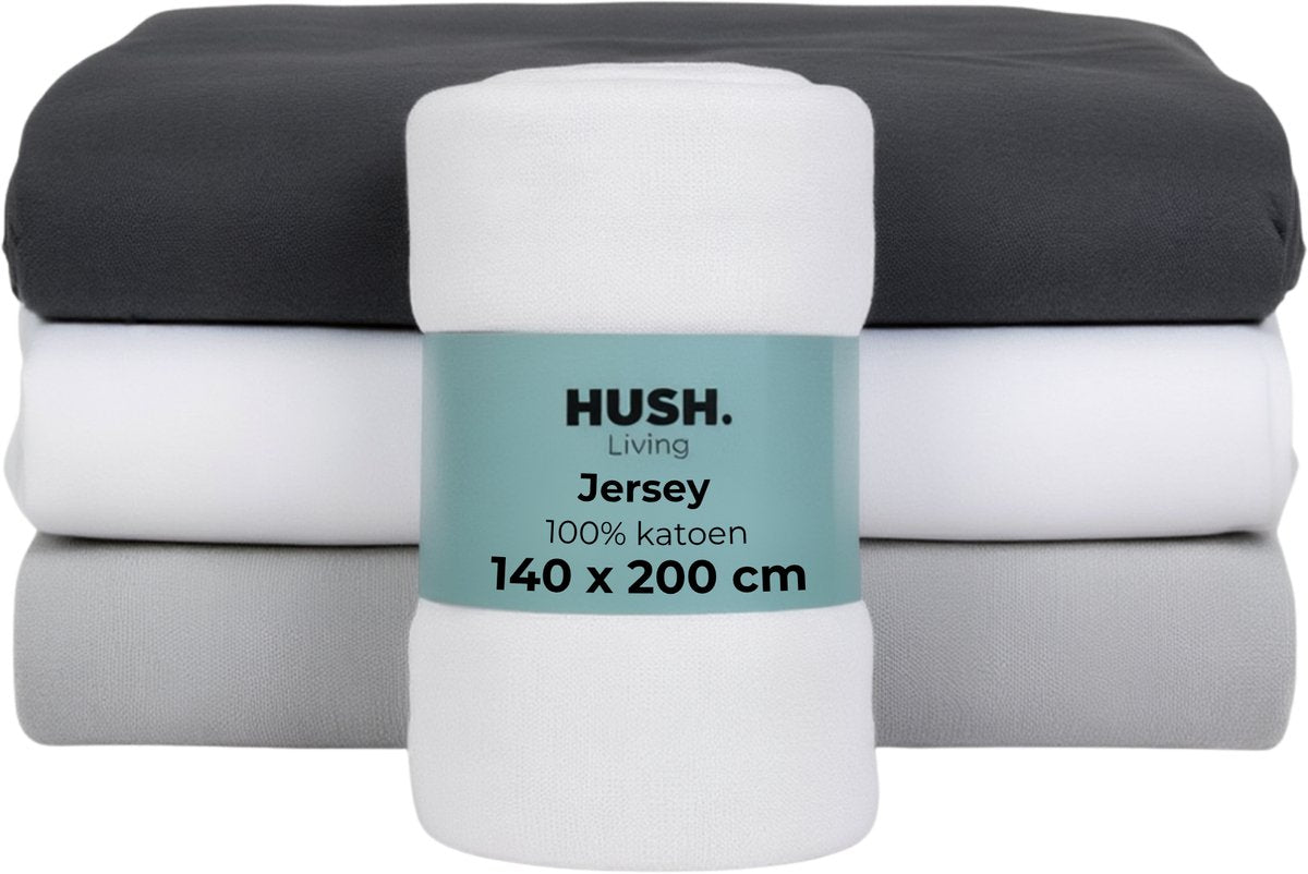 Faire taire. Living Hush Living drap-housse jersey - 100% coton - 160 grms - infroissable, infroissable - extensible - bien chaud - 140x200+30cm - blanc