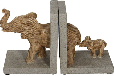 Serre-livres HD éléphant aspect jeune osier naturel 25,5 x 8,8 x 15,5 cm lot de 2