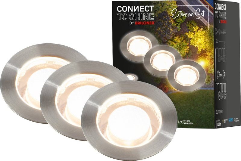 Briloner connect to shine - Spot de sol LED pour l'extérieur - lot de 3 - kit d'extension d'éclairage de jardin - lumière blanc chaud - ip67 - ø4,5x6,6 cm