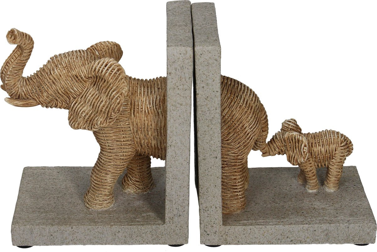 Serre-livres HD éléphant aspect jeune osier naturel 25,5 x 8,8 x 15,5 cm lot de 2