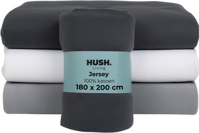 Faire taire. Living Hush Living drap-housse jersey - 100% coton - 160 grms - infroissable, infroissable - extensible - bien chaud - 180x200+30cm - anthracite