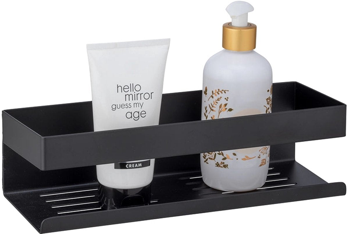 Wenko turbo-loc genova support mural en acier inoxydable noir mat - support de bain - panier de douche - support de douche - montage sans perçage - autocollant