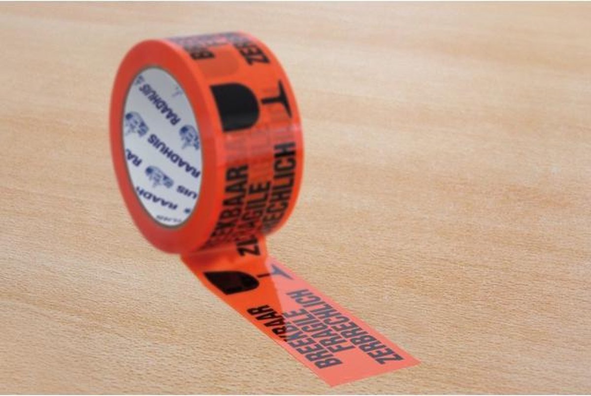 Ruban d'emballage mairie - 50mmx66m - orange - fragile - rd-351159