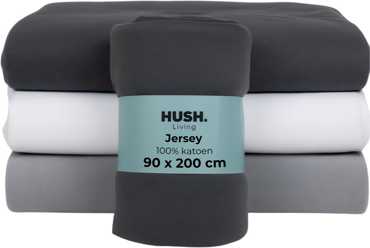 Faire taire. Living Hush Living drap-housse jersey - 100% coton - 160 grms - infroissable, infroissable - extensible - bien chaud - 90x200+30cm - anthracite
