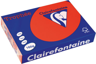 Clairefontaine trophée intense, papier coloré, a4, 160 g, 250 feuilles, rouge corail