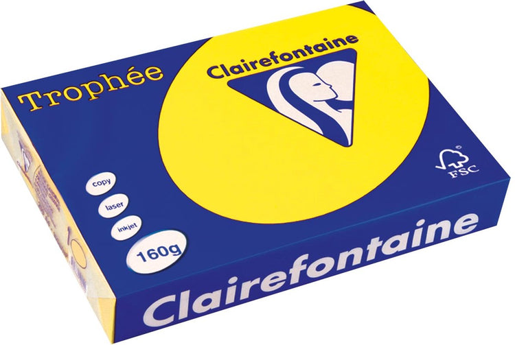 Clairefontaine trophée intense, papier coloré, a4, 160 g, 250 feuilles, jaune coucher de soleil