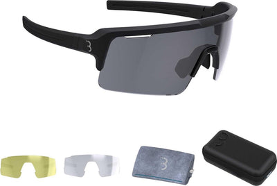 Bbb Cycling Lunettes de Cyclisme Fusible Homme et Femme - Lunettes de Soleil de Vélo avec Grand Verre Torique pour une Protection UV à 100% - Lunettes de Sport Anti-buée avec 3 Verres légers et étui à Lunettes - Fumée Noir Mat - Bsg-65