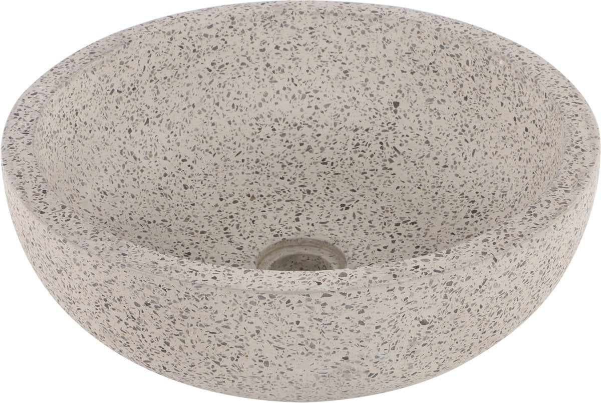 Lavabo Differnz en terrazzo - 40x40x15cm - rond - terrazzo - blanc mat noir