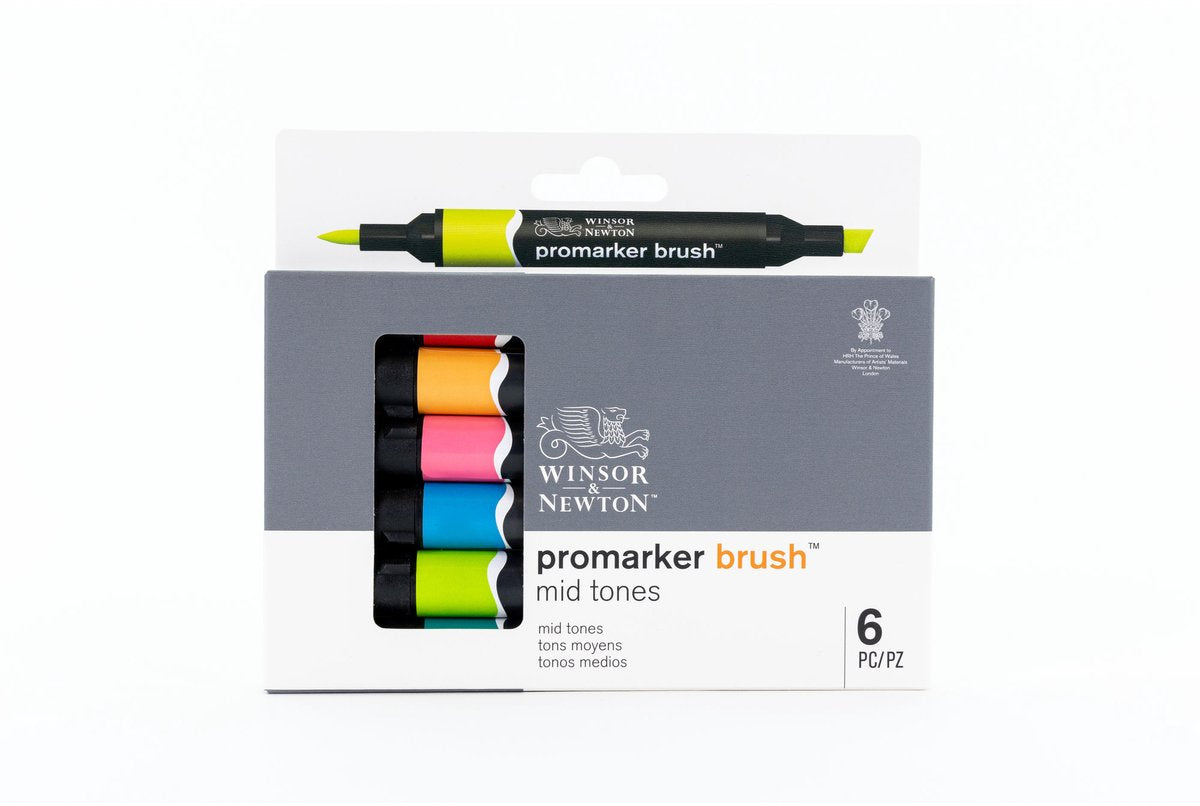 Winsor Newton 0290124 Ensemble de pinceaux ProMarker 6 tons moyens | marqueurs d'alcool professionnels marqueurs de disposition