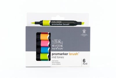 Winsor Newton 0290124 Ensemble de pinceaux ProMarker 6 tons moyens | marqueurs d'alcool professionnels marqueurs de disposition