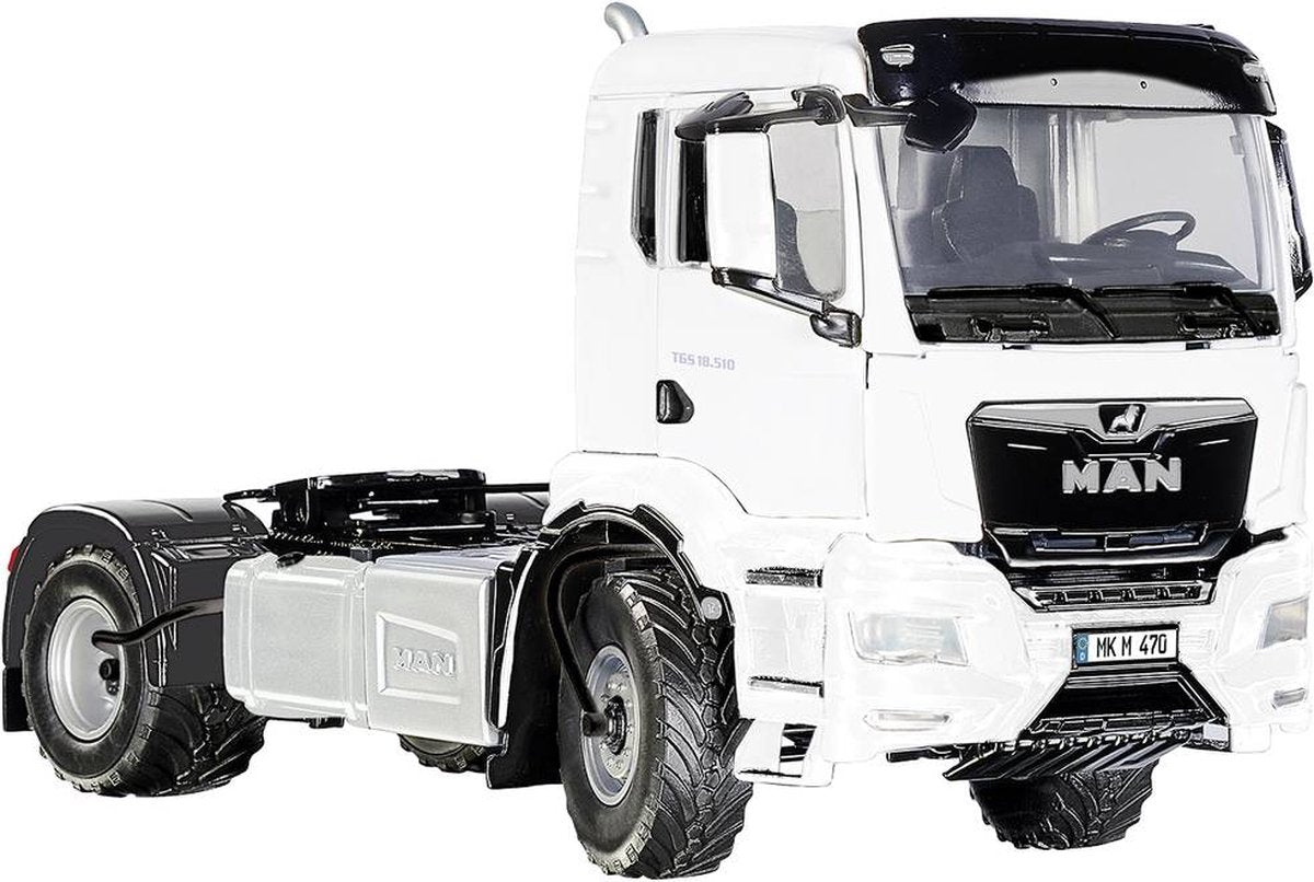 Wiking 077652 man tgs 18.510 4x4 bl tracteur à 2 essieux, modèle camion, 1:32, métal plastique, à partir de 14 ans, nombreuses fonctions, incl. régulation de pression des pneus, calandre rotative, blanche